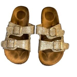 Nicole Miller Sliver Glitter Rhinestones Sandal Slides Size 8